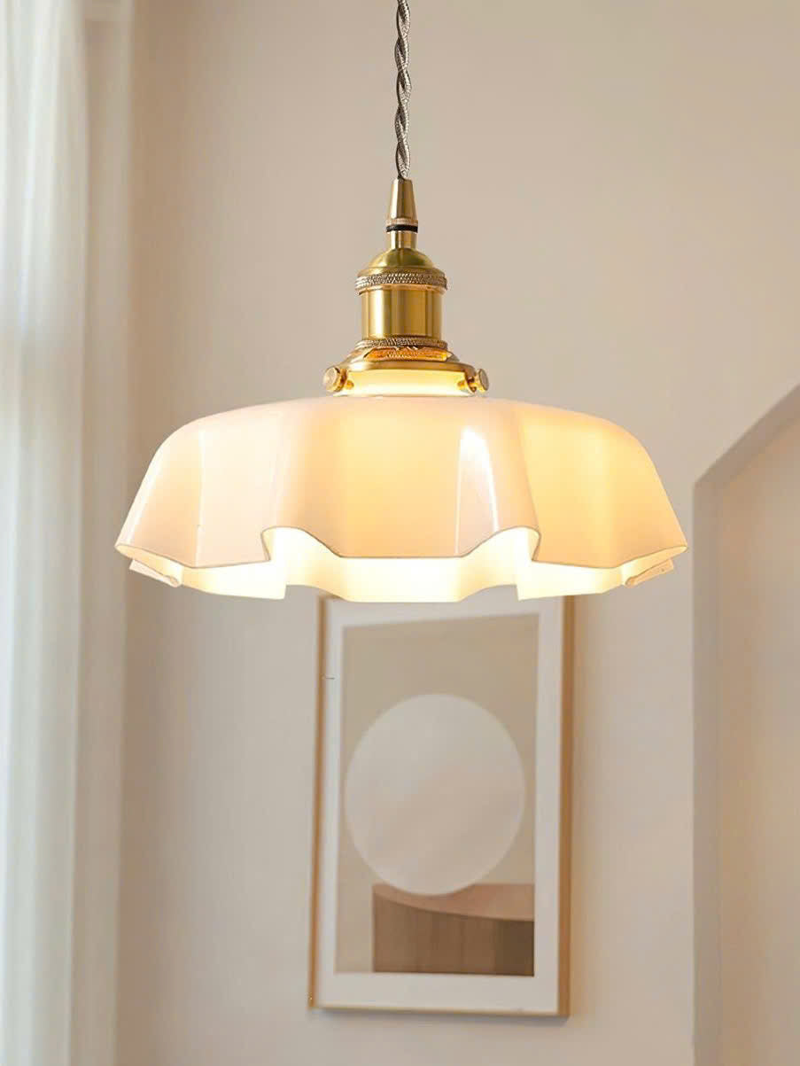 Flower Shape Milk Glass Pendant Light