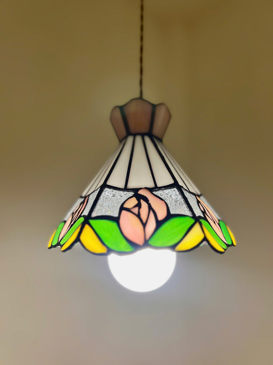 Roses Pattern Stained Glass Pendant Light