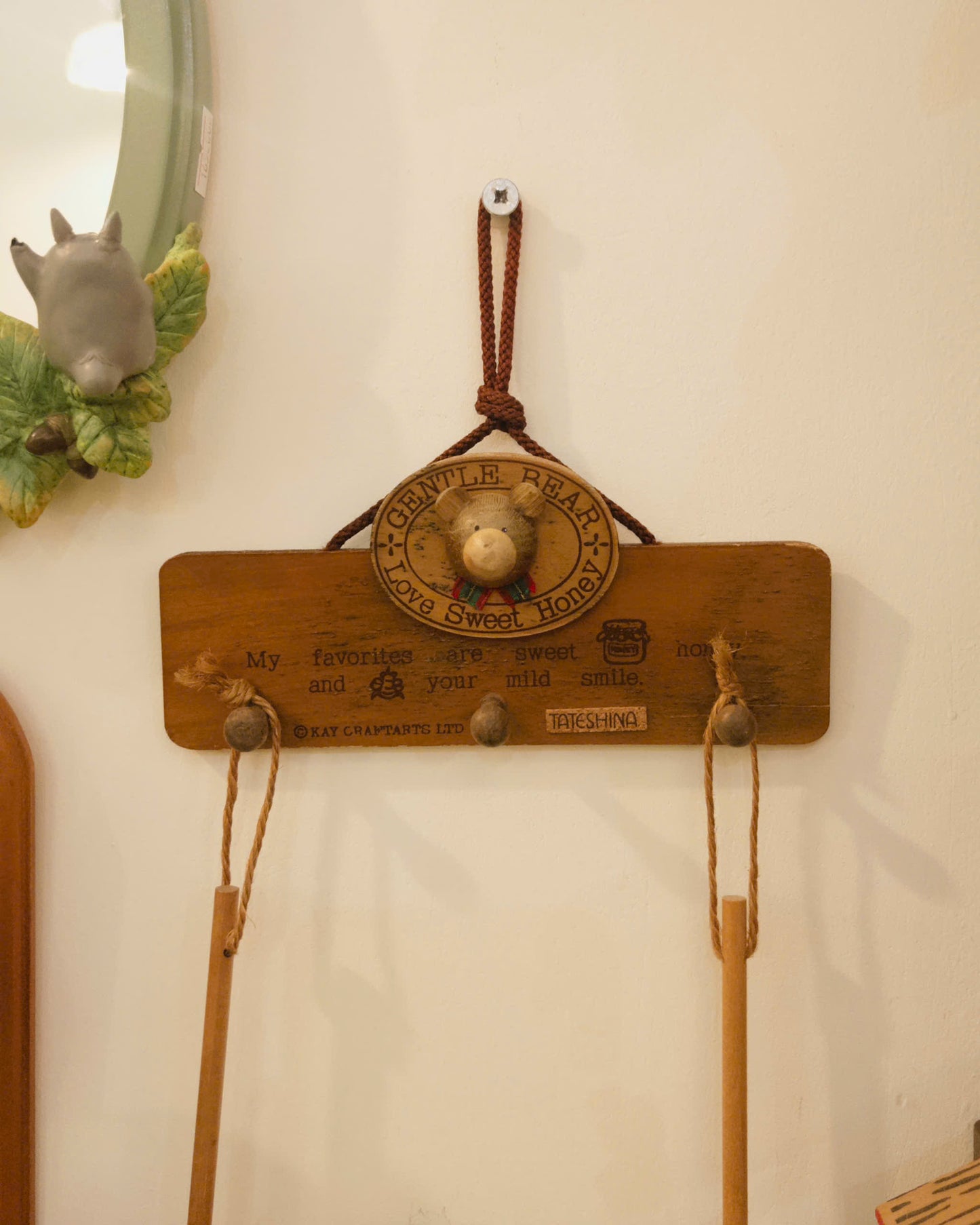 Vintage Wooden Wall Key/ Jewelry Holder with 3 Hooks