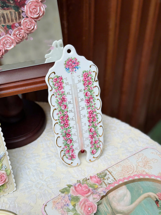 Porcelain Rose Pattern Thermometer