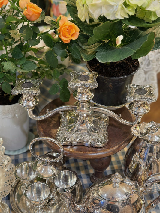 Silver plated 3-arm candle holder - Made in England