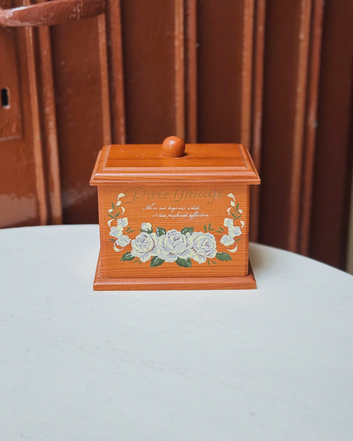 Vintage Rose Pattern Wooden Box