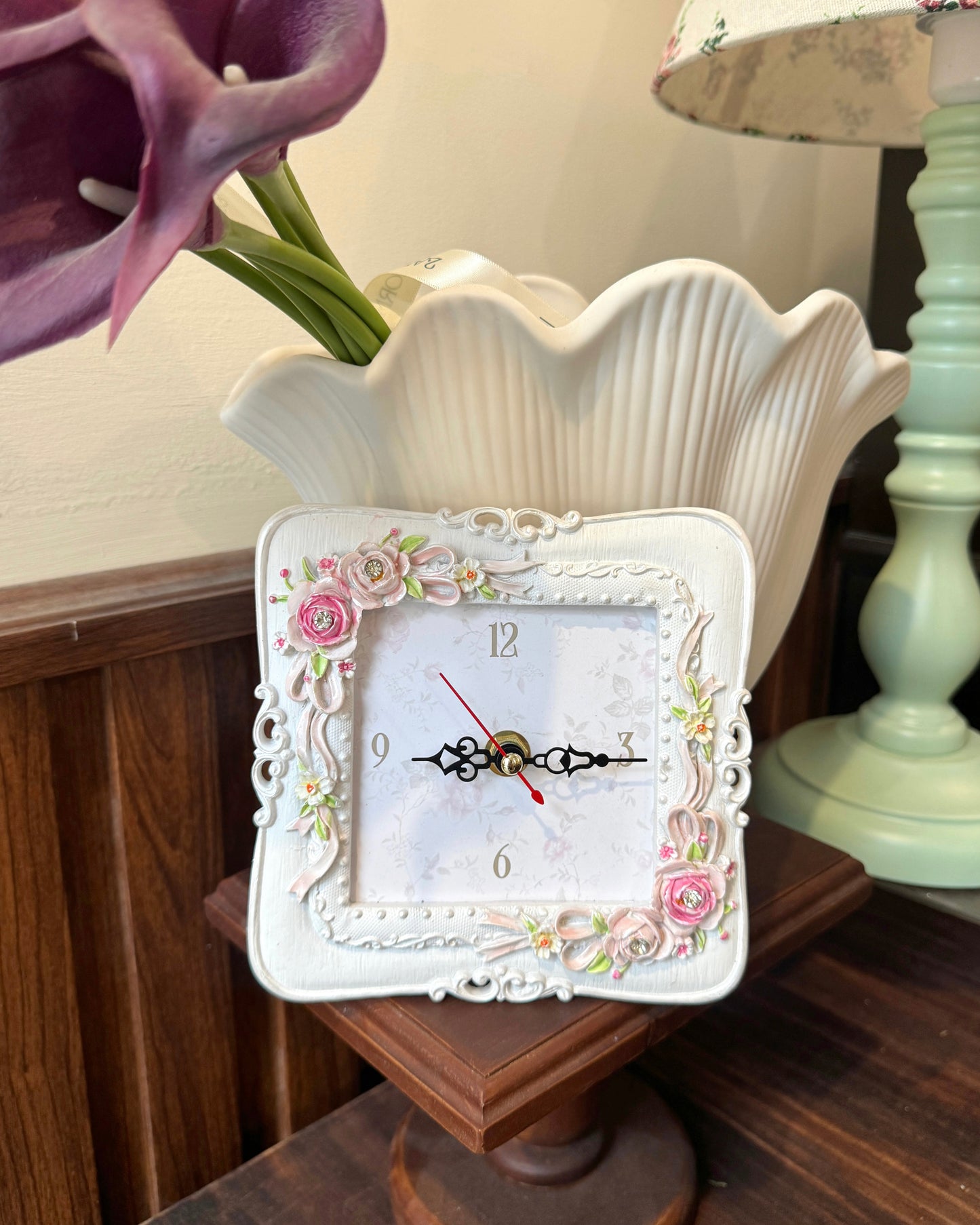 Vintage Square Rose Clock