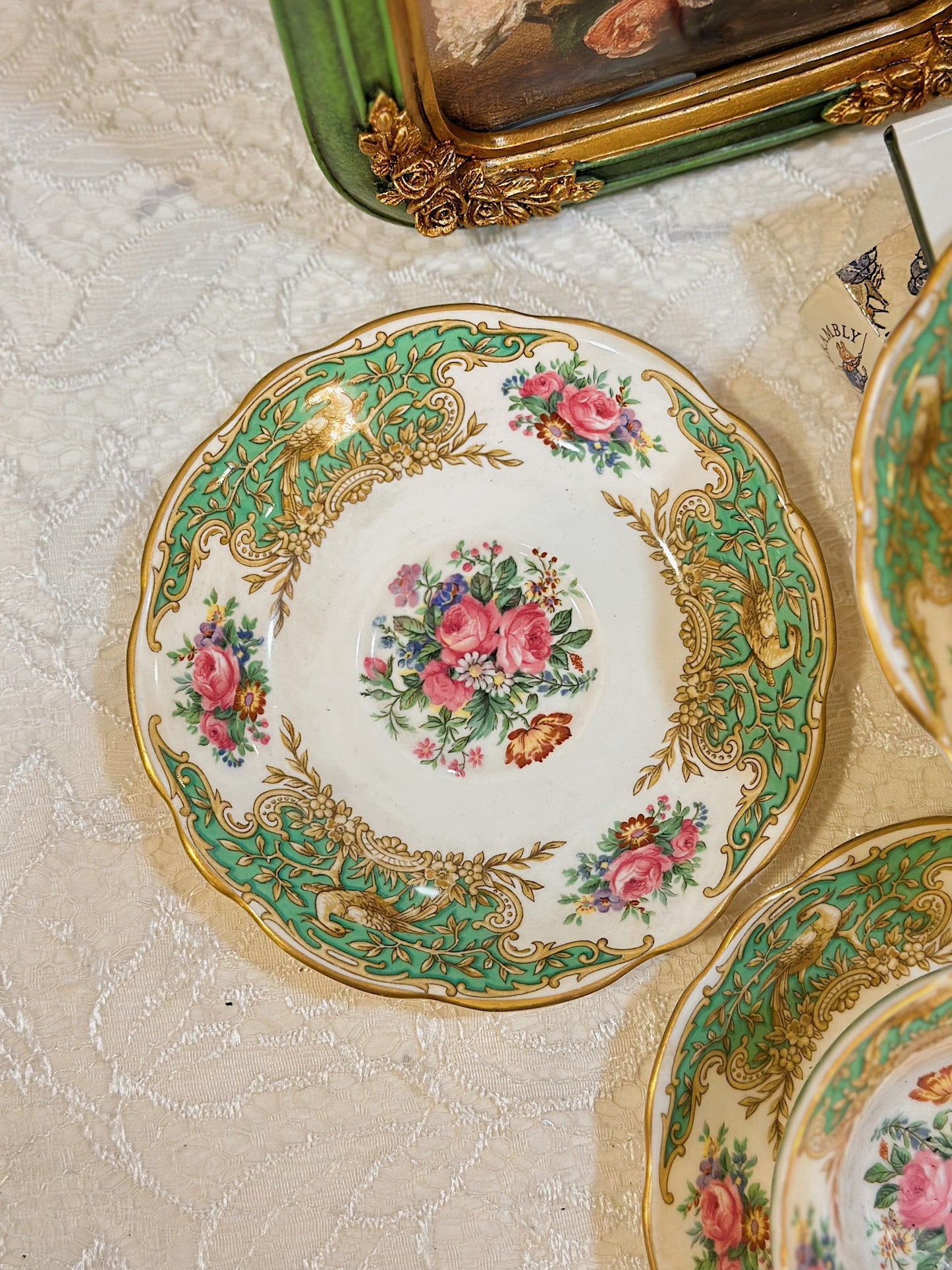 Bộ tách trà hoa viền xanh lá sang trọng - MONTROSE GREEN - COALPORT