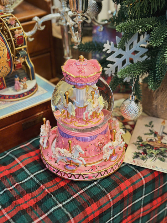 Classic Pink Carousel Globe & Music Box