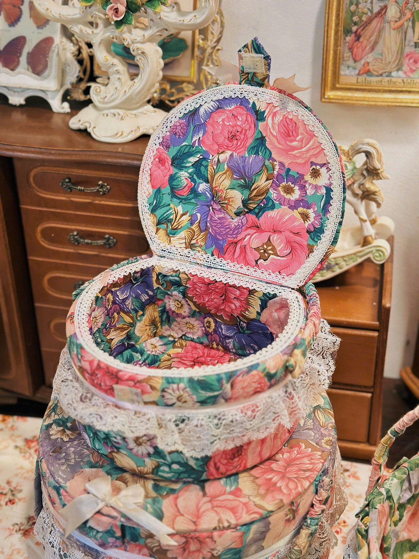Vintage Flowers Fabric Basket