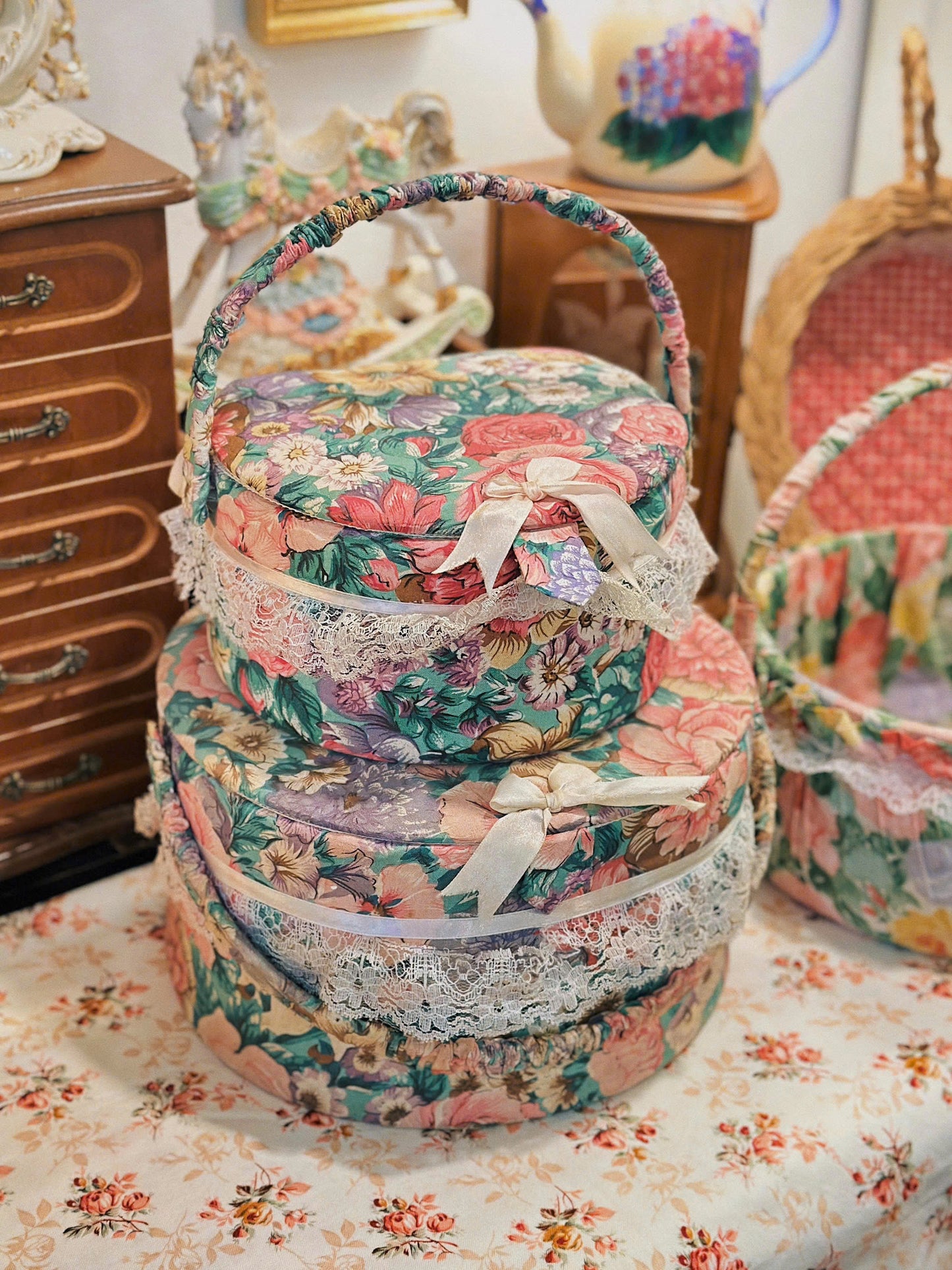 Vintage Flowers Fabric Basket