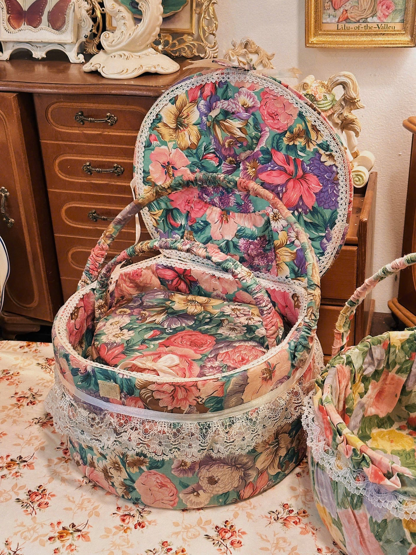 Vintage Flowers Fabric Basket