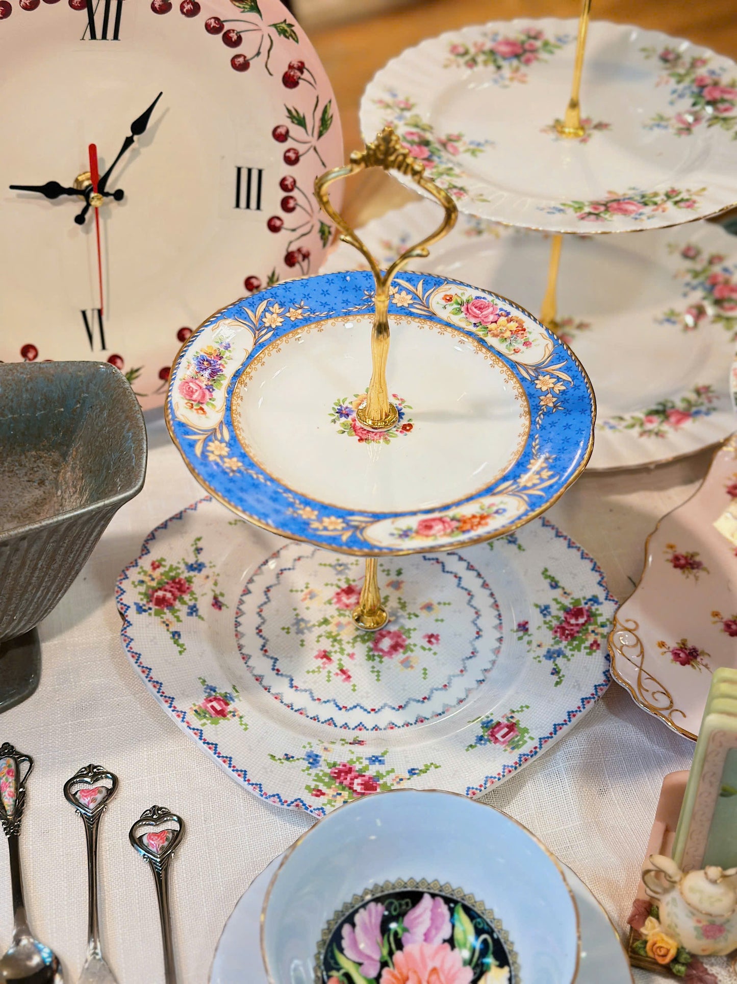 Khay bánh hoạ tiết hoa xanh Vintage