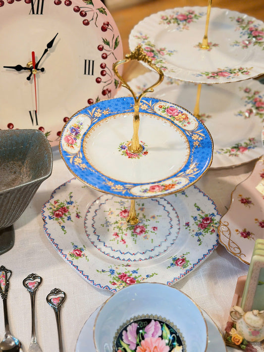 Blue Floral Vintage Cake Stand