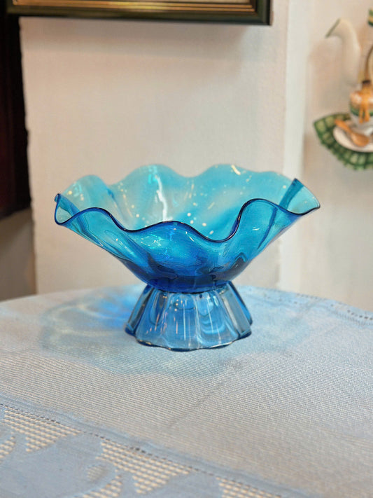 Blue Glass Footed Bowl