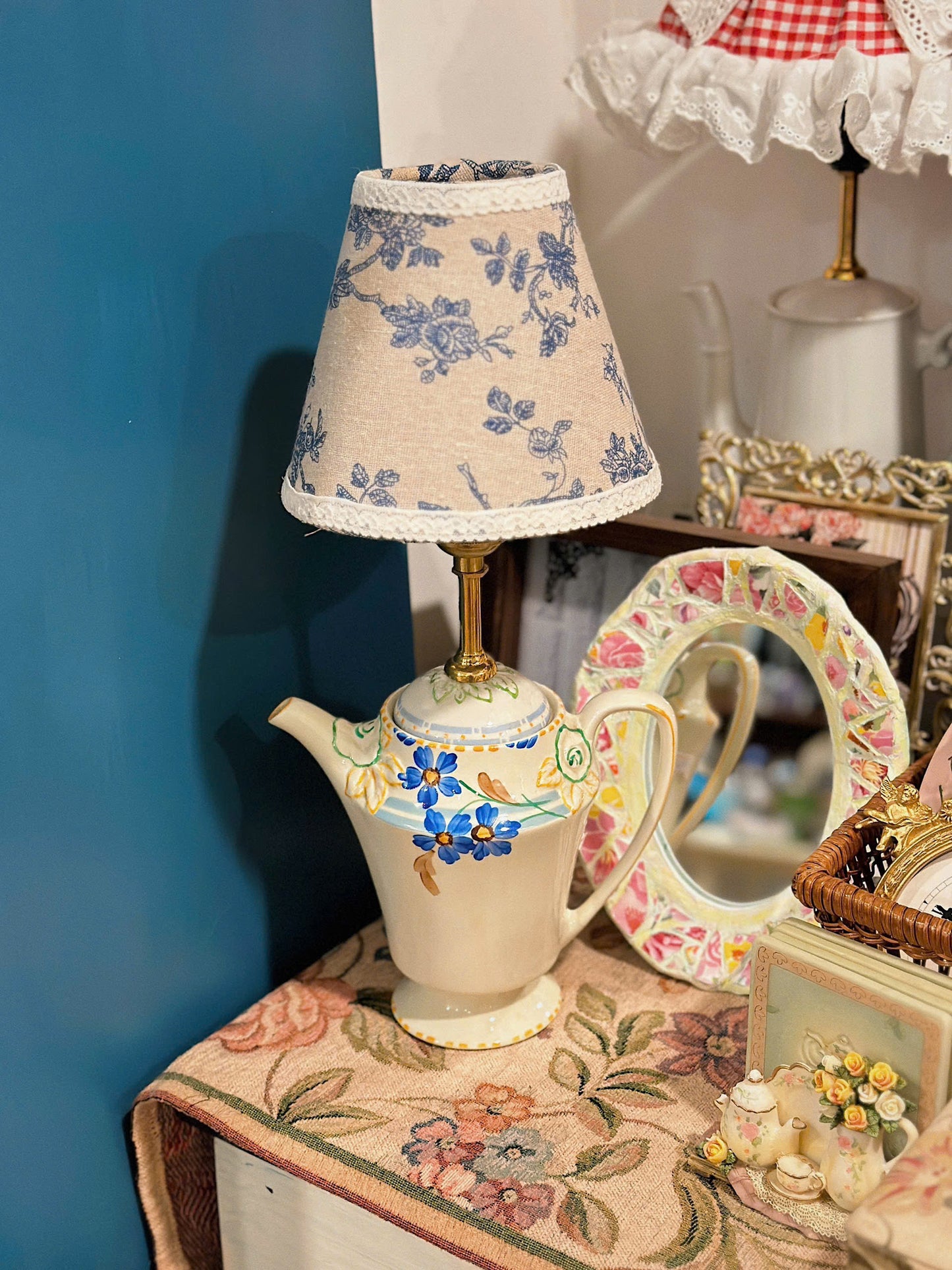 Reworked Hand Painted Tea Pot Lamp - Wood & Sons England