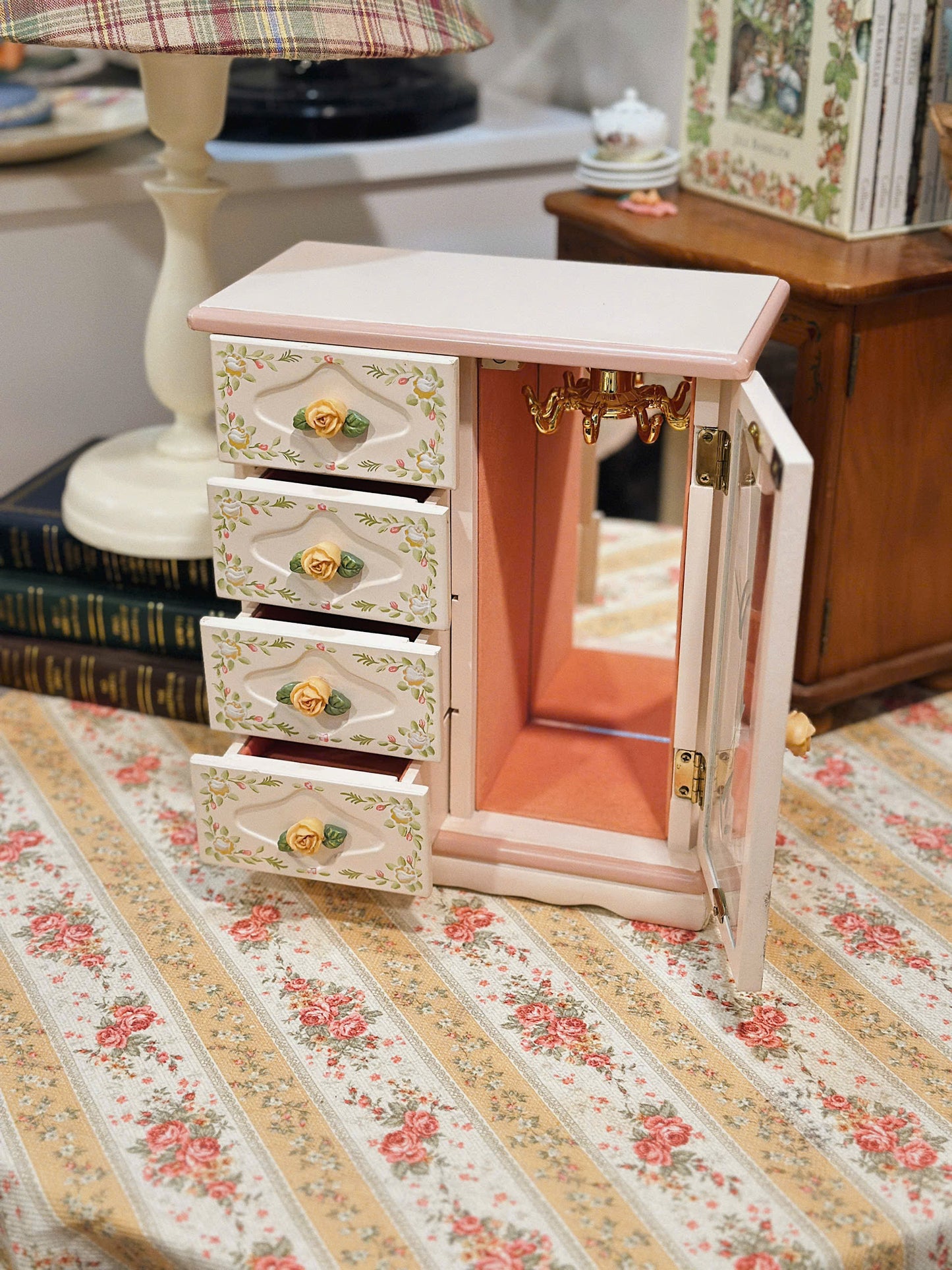 Vintage Hand Painted Jewelry Cabinet