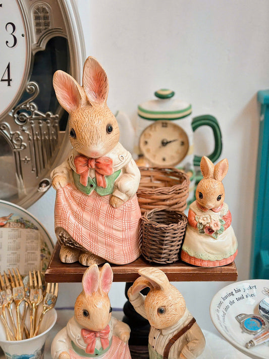 Lovely Rabbits Shaped Ceramic Statue with Basket