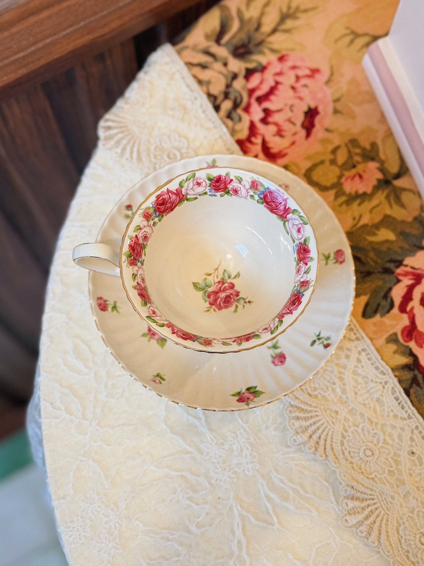 Ceramic Art Academy Rose Pattern Teacup & Saucer - Made in Japan
