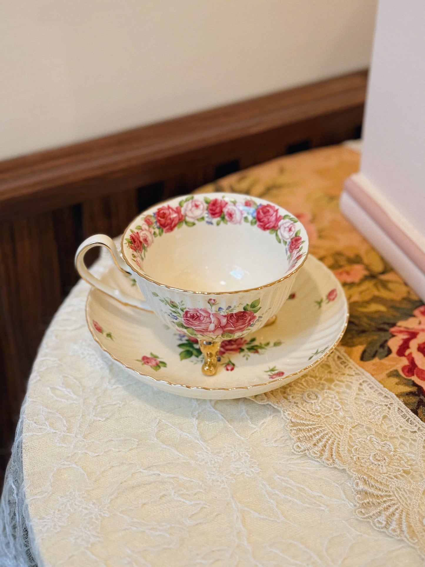 Ceramic Art Academy Rose Pattern Teacup & Saucer - Made in Japan
