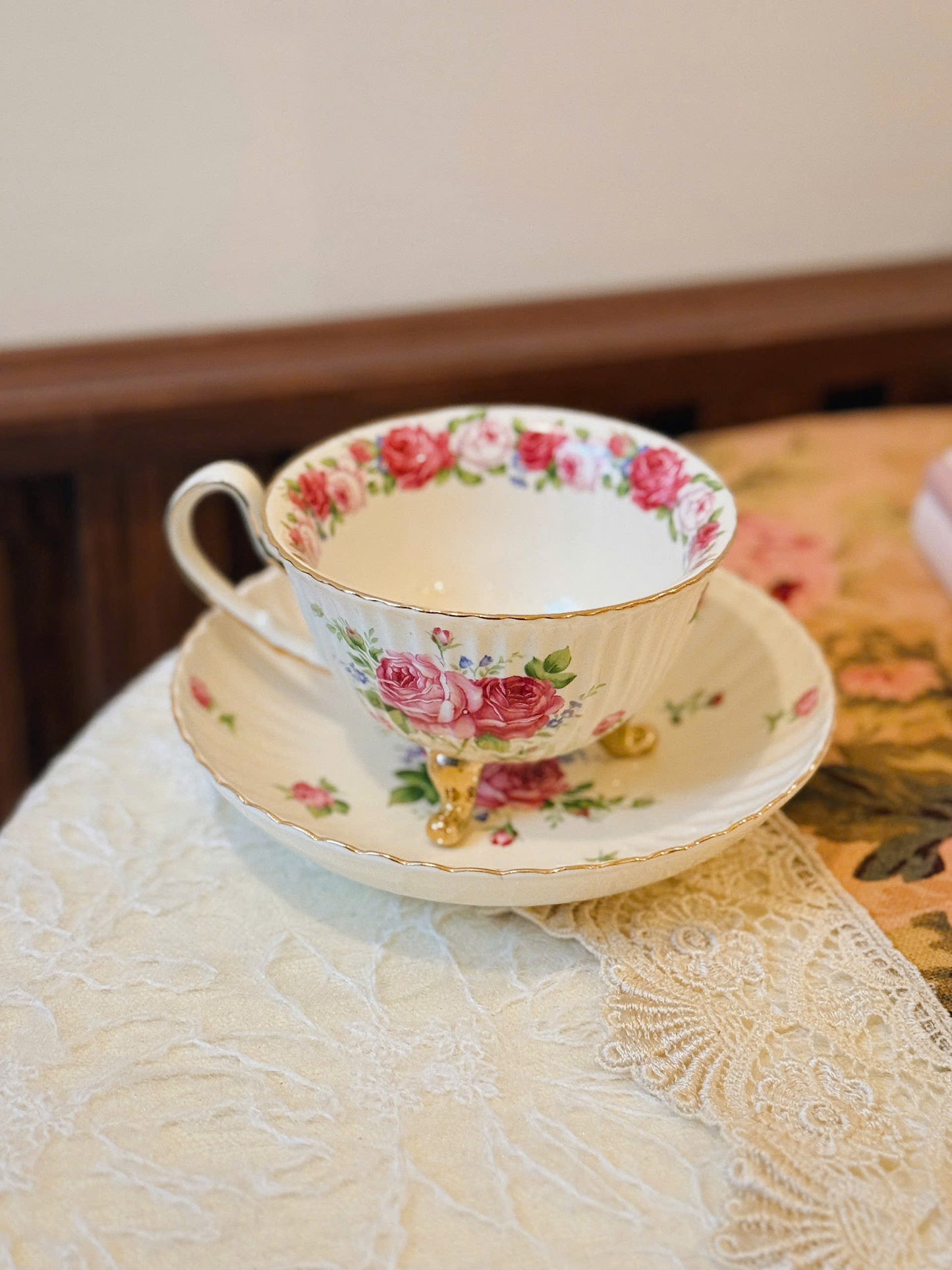 Ceramic Art Academy Rose Pattern Teacup & Saucer - Made in Japan