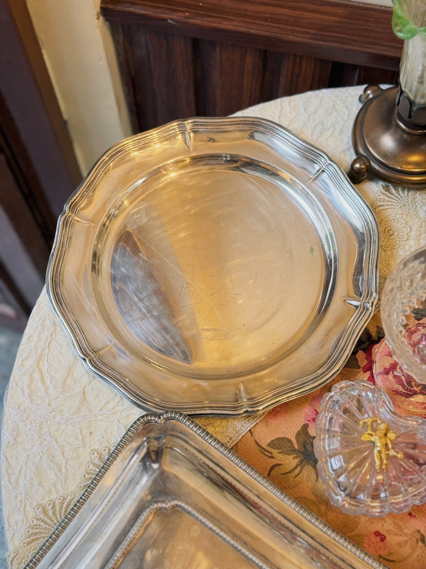 Antique Silver Plated Round Tray