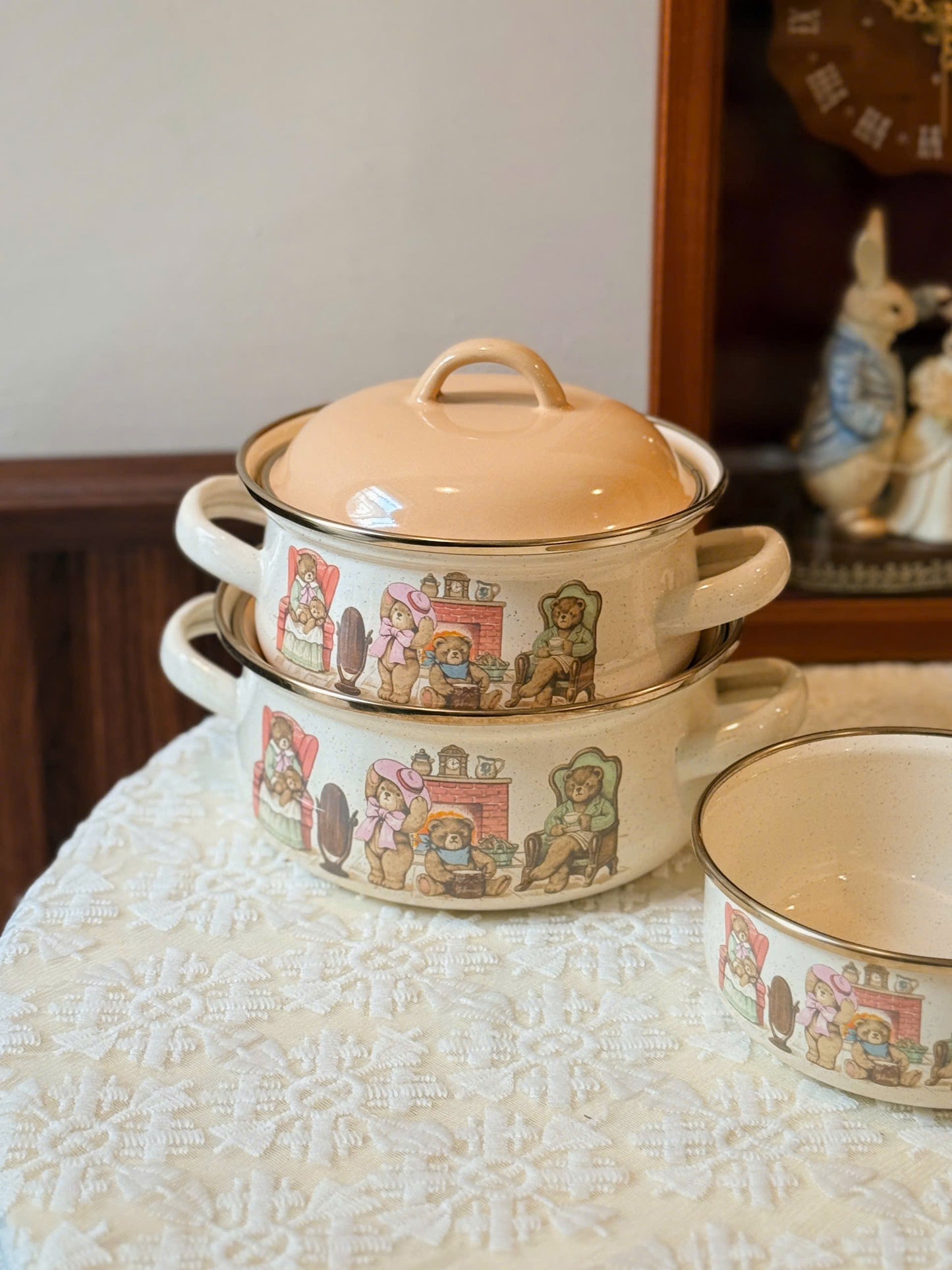 Teddy Bears Enamel Pot & Bowl