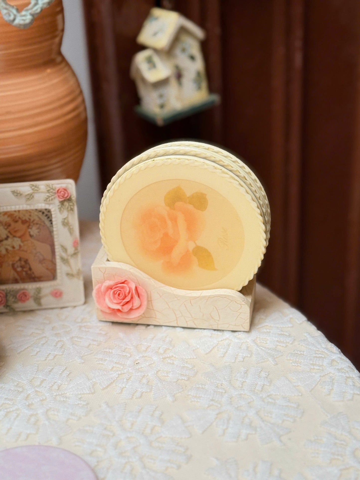 Vintage Rose Pattern Coaster
