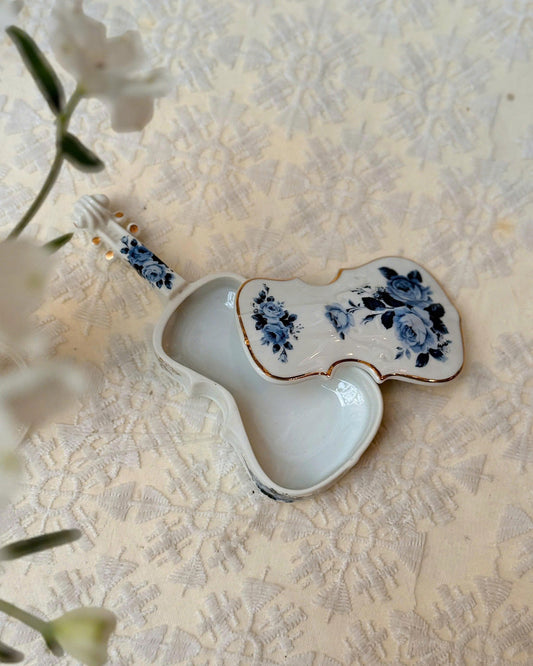 Vintage Porcelain Violin Trinket Box
