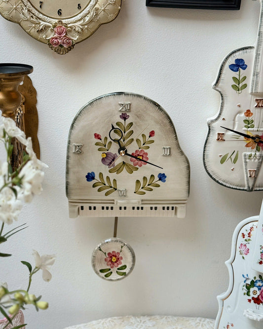Vintage Ceramic Grand Piano Clock