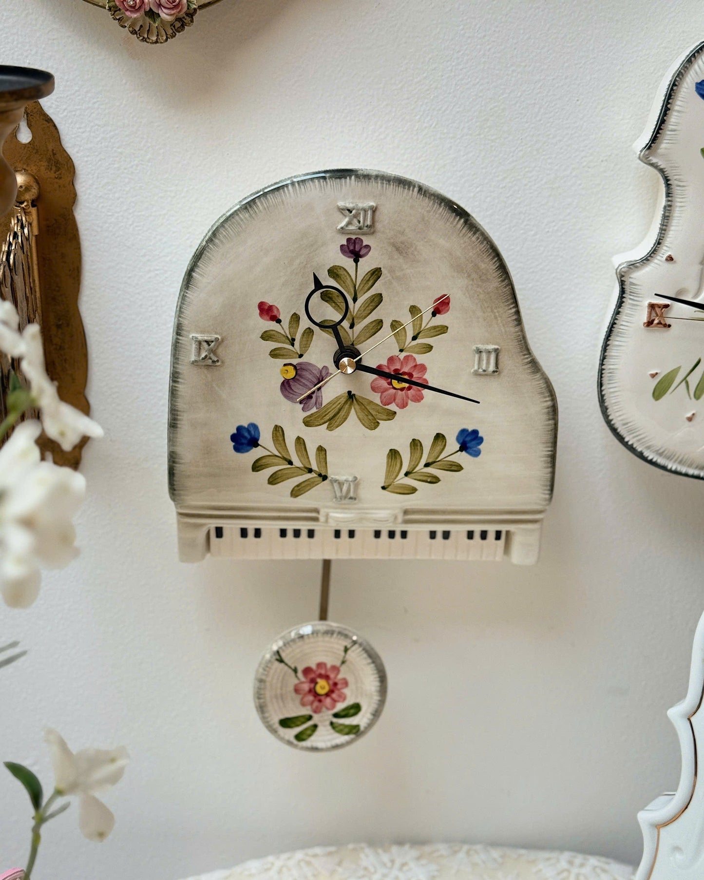 Vintage Ceramic Grand Piano Clock