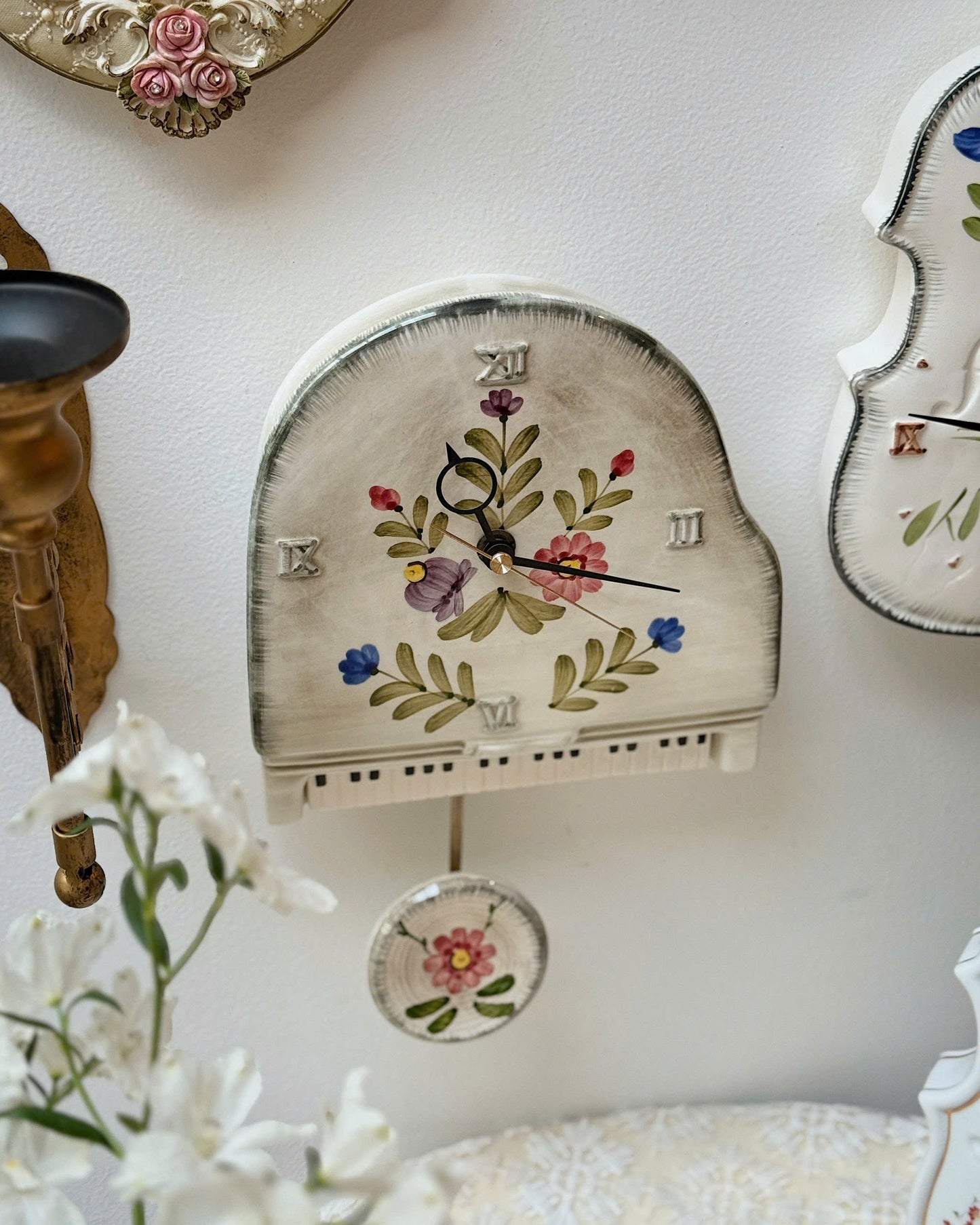 Vintage Ceramic Grand Piano Clock