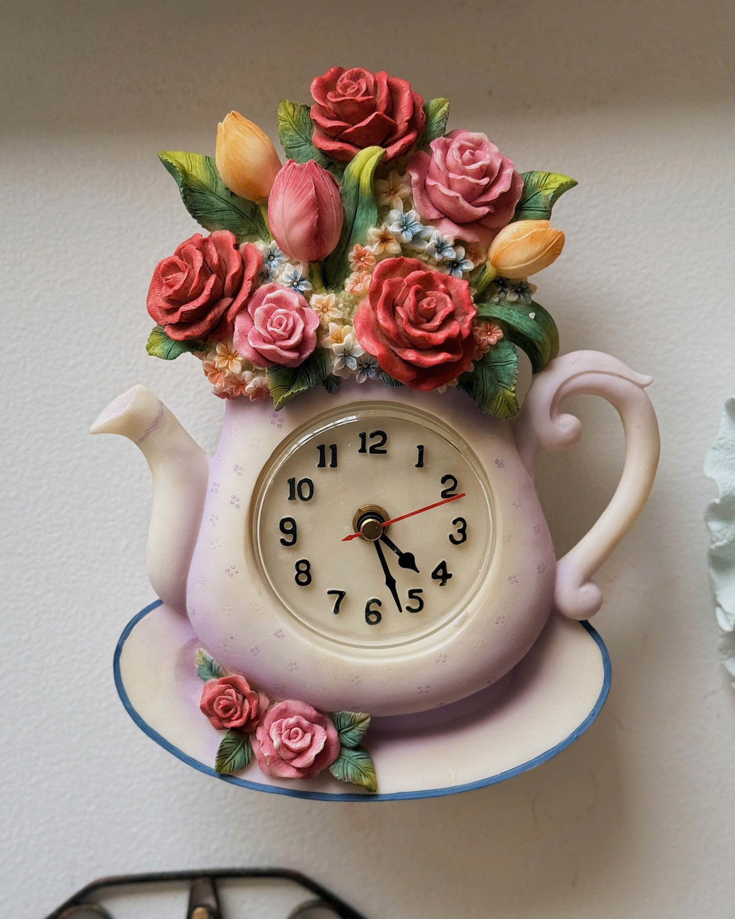 Floral Teapot Shaped Clock