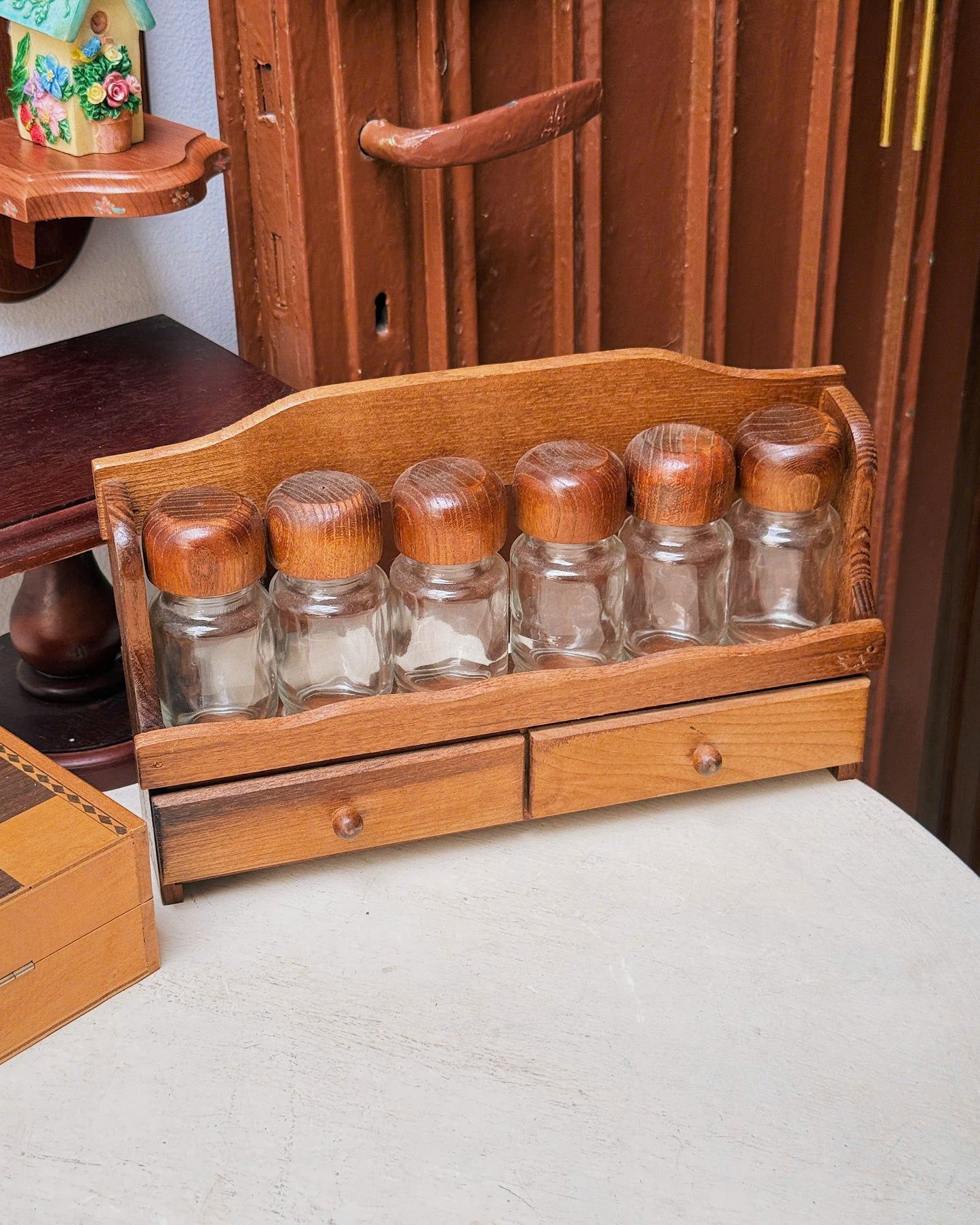 Vintage Wooden Spice Caddy Tray
