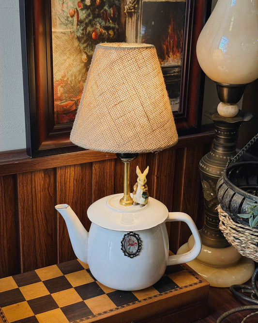 Vintage Bunny Teapot Lamp