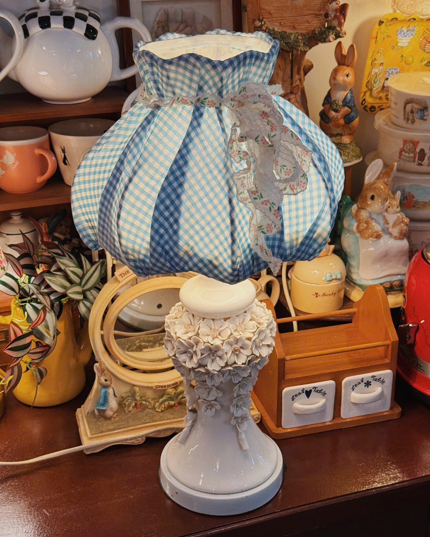 Blue Gingham Ruffle Table Lamp