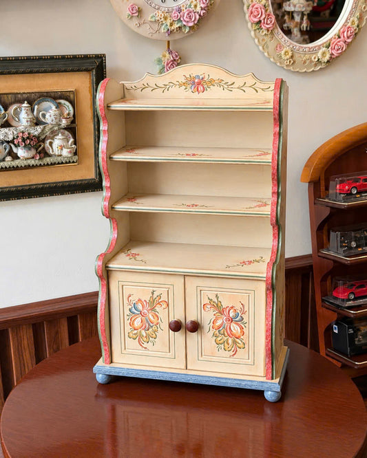 Vintage Hand-Painted Floral Hutch Cabinet