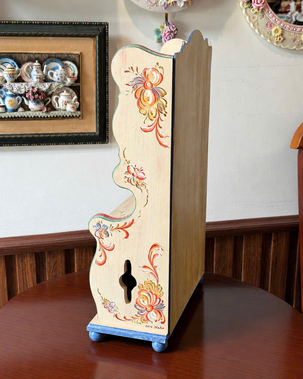 Vintage Hand-Painted Floral Hutch Cabinet