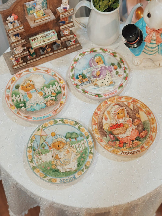 1996 Cherished Teddies Four Seasons Collection Sculpted Plates
