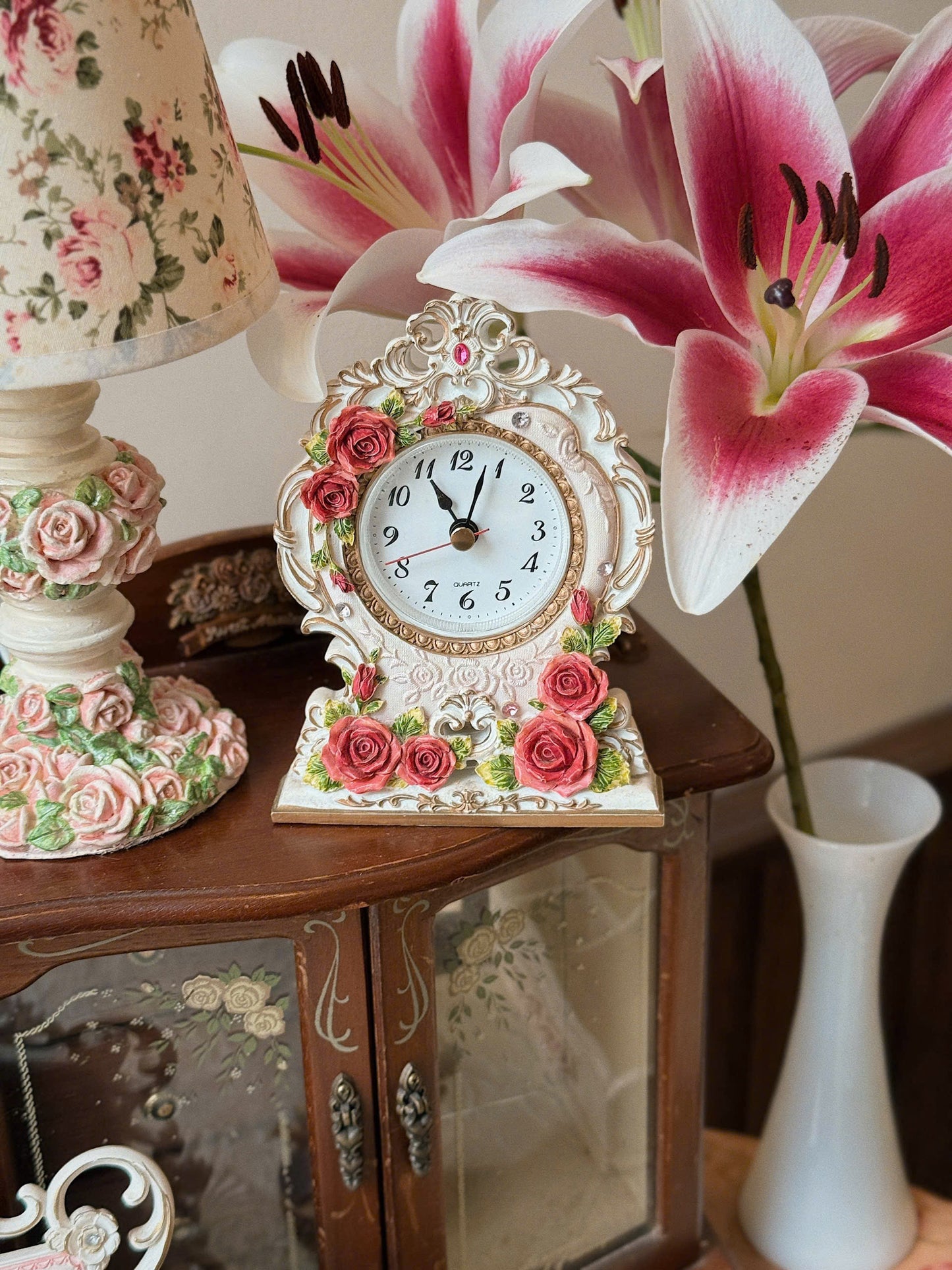 Vintage Roses Shaped Clock - Made in Japan