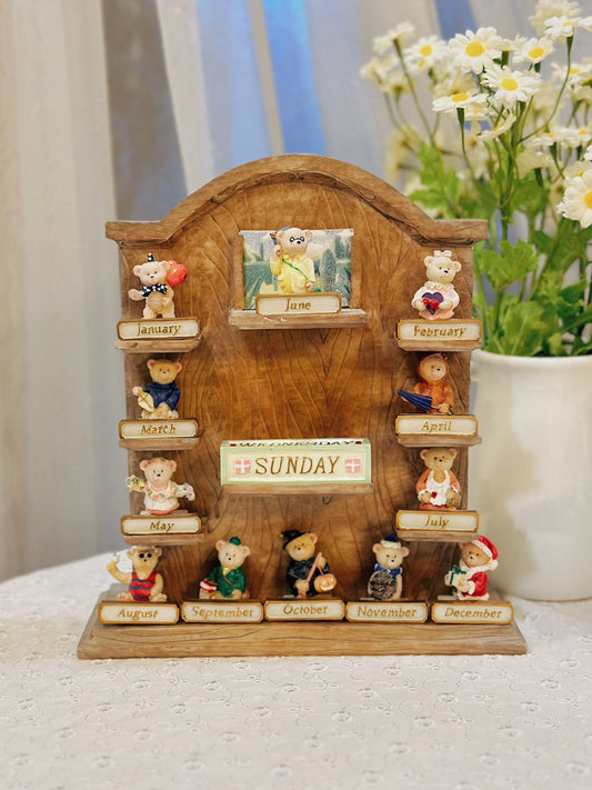 Avon Collection Monthly Teddy Bear Ceramic Perpetual Calendar Stand