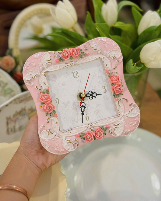 Vintage Square Rose Clock