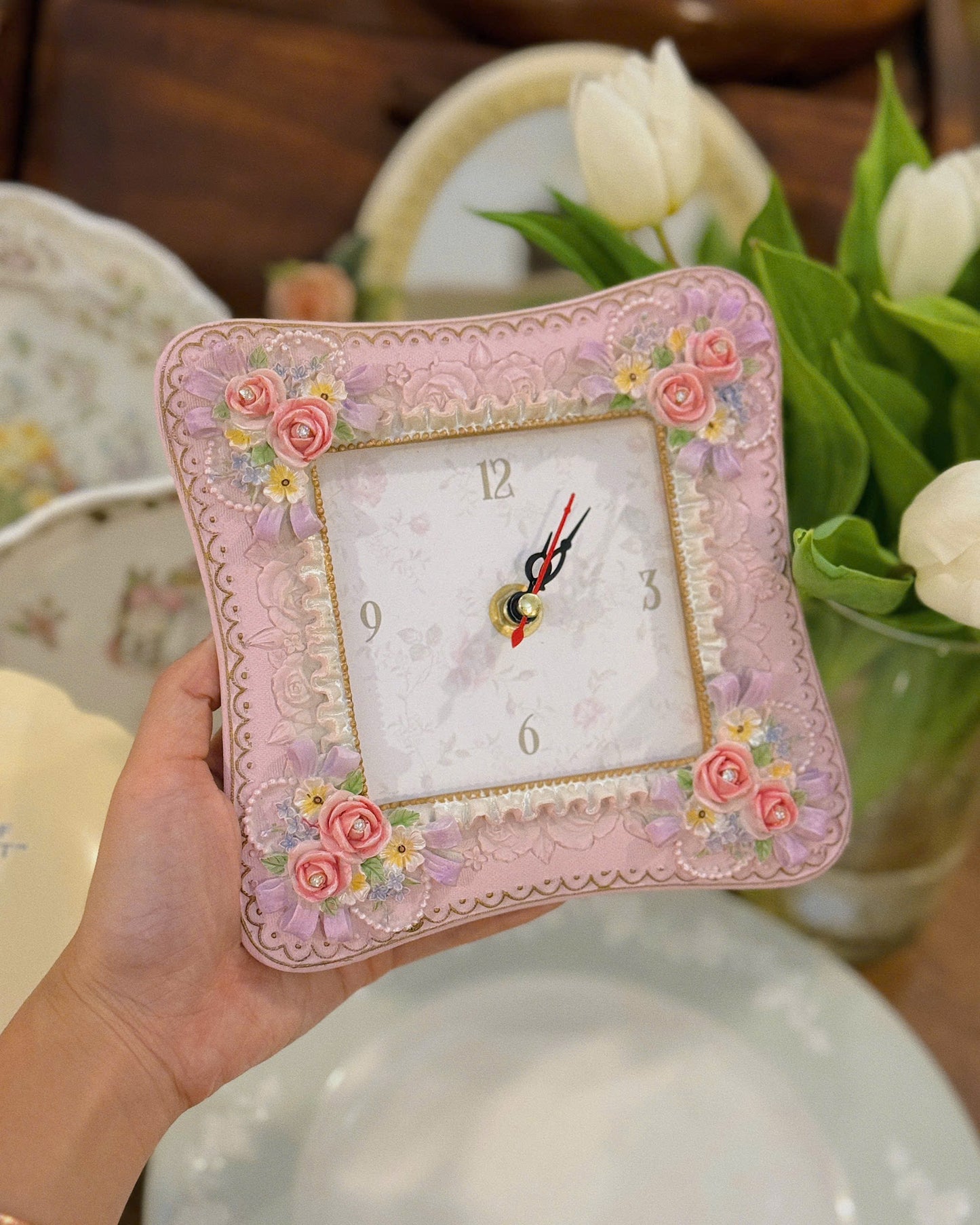Vintage Square Rose Clock