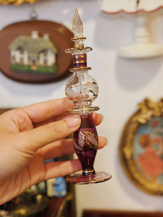 Egyptian Hand Blown & Painted Glass Perfume Bottles Gold Etched Teardrop Tops