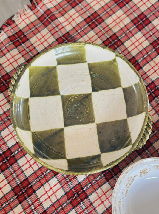 Blue and white checkered plate