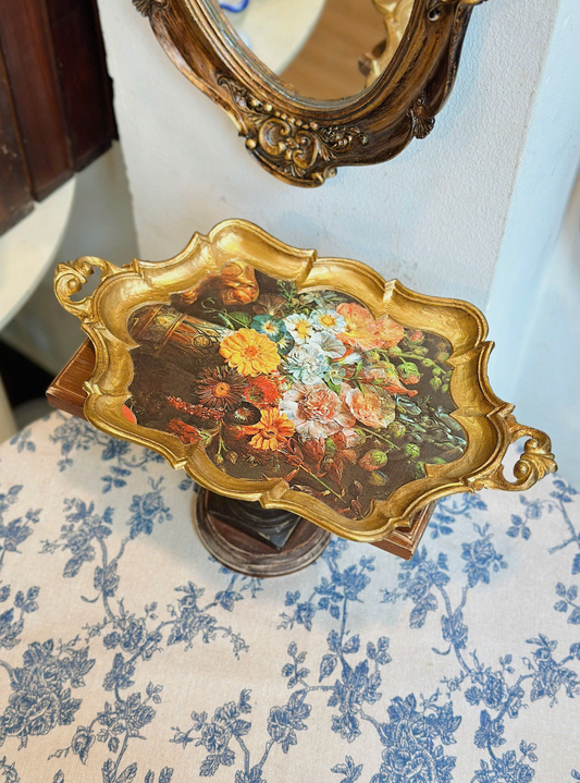 Khay gỗ hoạ tiết hoa - Italian Florentine Wood Tray