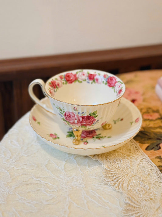 Ceramic Art Academy Rose Pattern Teacup & Saucer - Made in Japan