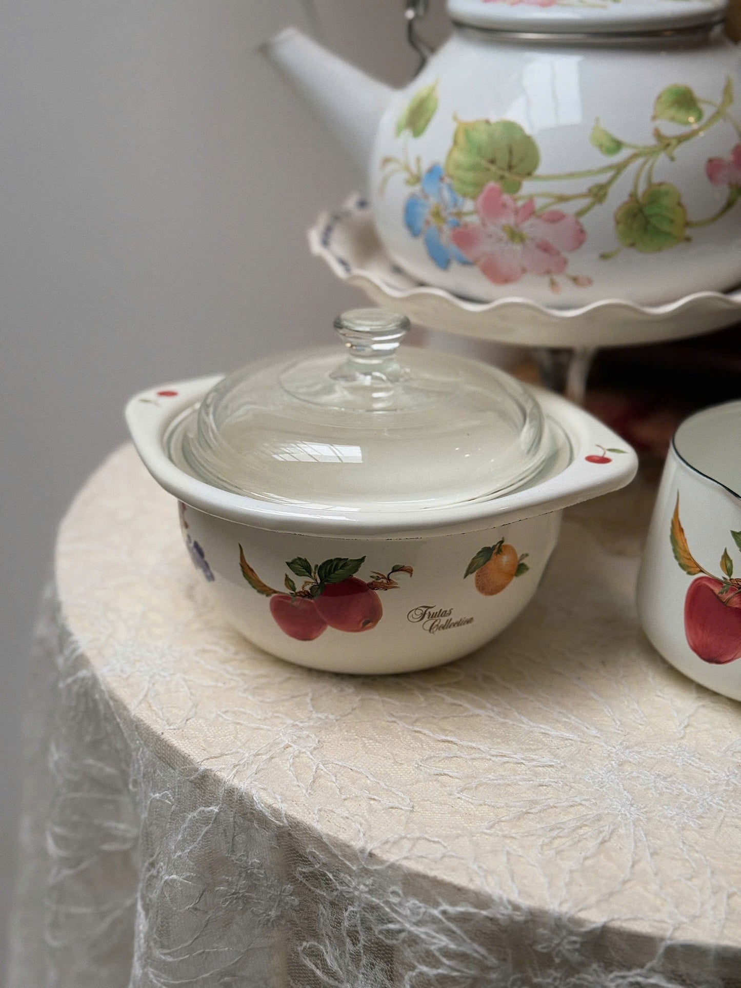 Fruits Pattern Enamel Bowl & Saucepan