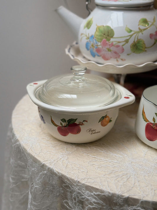 Fruits Pattern Enamel Bowl & Saucepan
