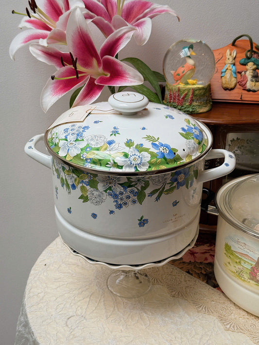 Blue Flowers Patter Enamel Stewpot - Louis Pitaud France