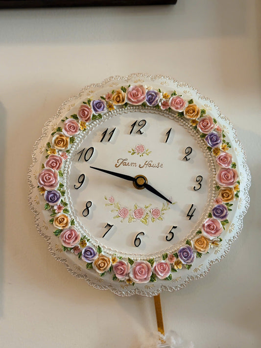 Farm House Roses Shaped Wall Clock