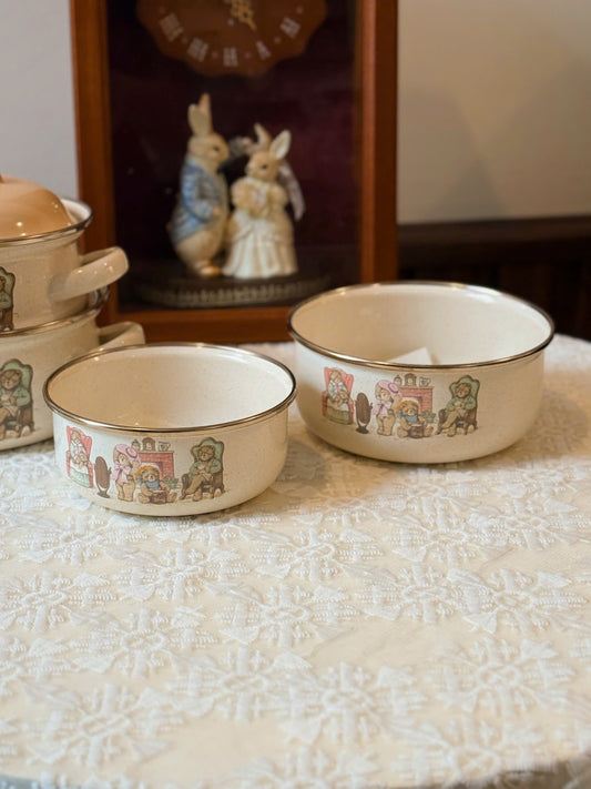 Teddy Bears Enamel Pot & Bowl