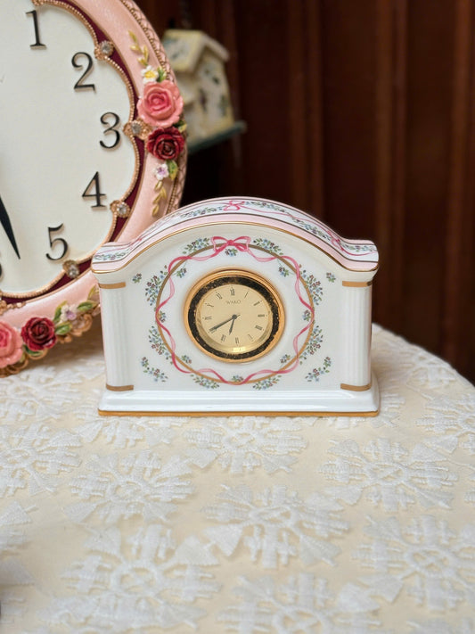 Wako Ceramic Flowers & Ribbon Tabble Clock