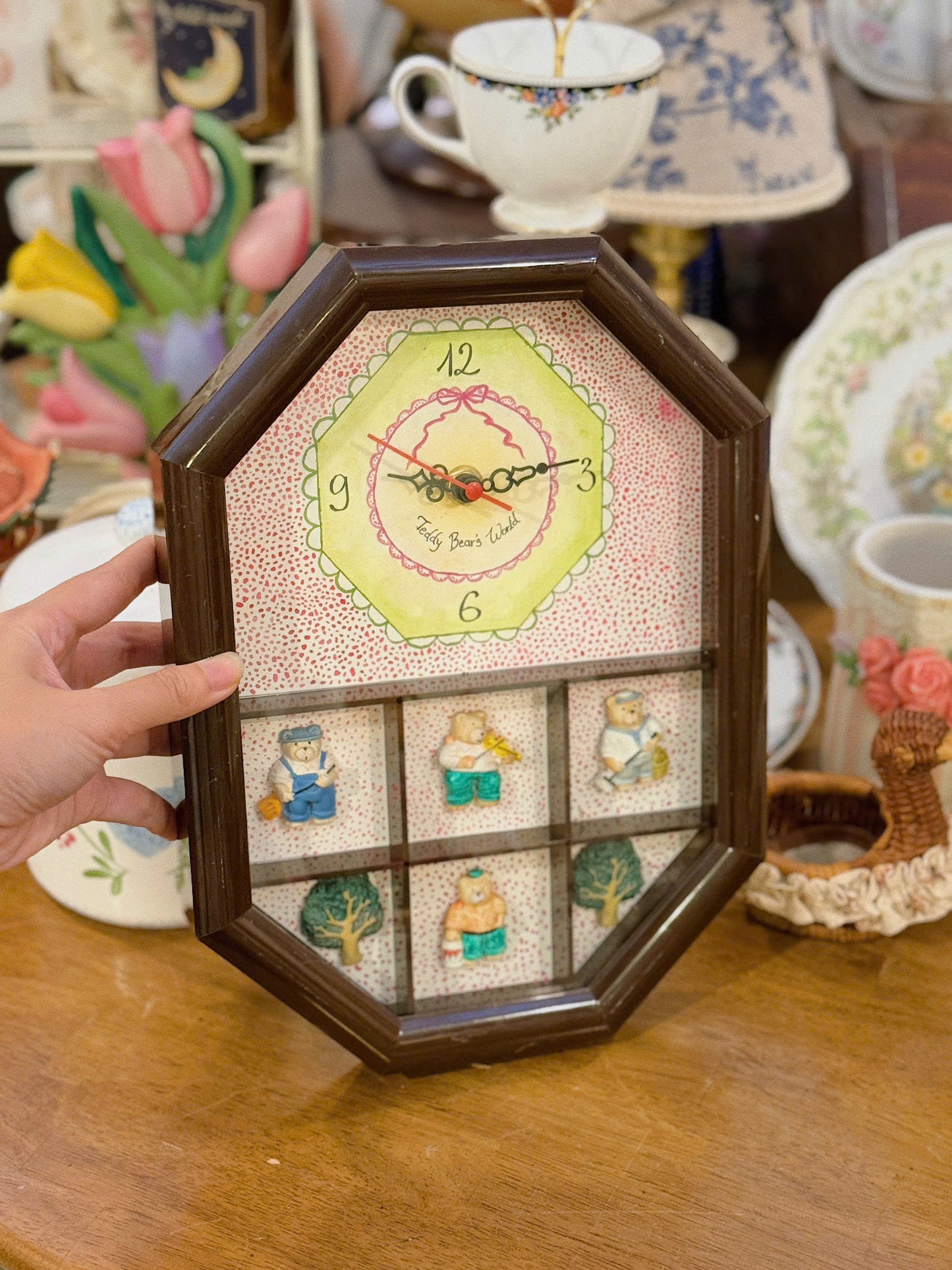 Reworked Hand Painted Teddy Clock